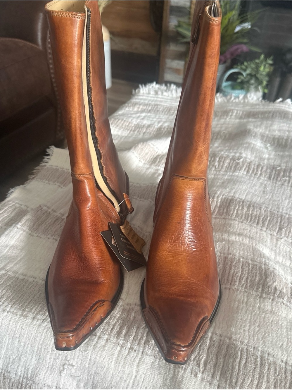Harley-Davidson Tan Brown Leather Heeled Boots - Picture 4 of 5